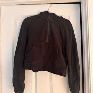 Cropped LULULEMON Half-Zip Hoodie in Dark Brown